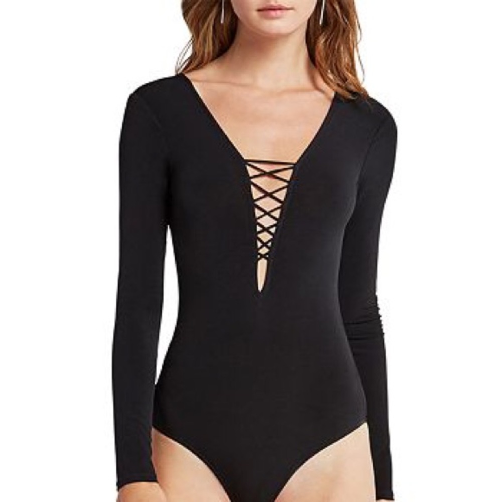 BCBG Generation Deep-V Crisscross Front Bodysuit